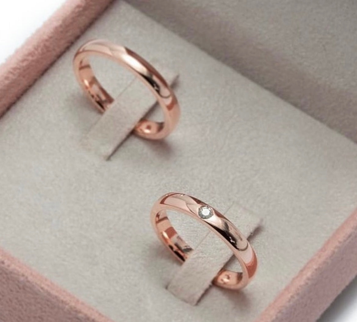 Par de alianças banhadas em ouro rose - 3mm