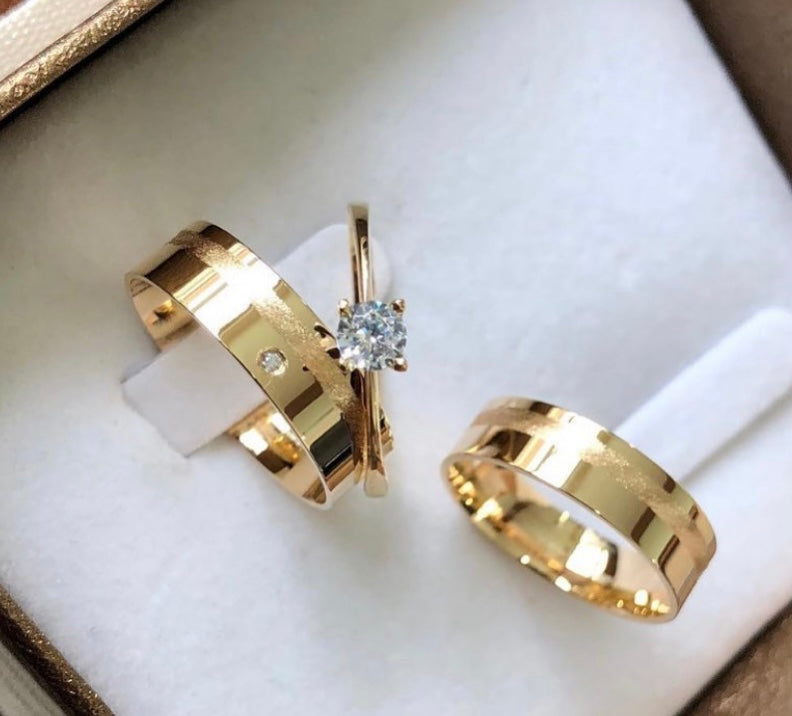 Conjunto Alianças de Moeda Antiga - Promessa Celestial 7mm