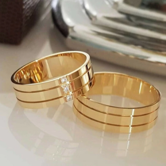 Conjunto Alianças de Moeda Antiga - Caminhos Cruzados 8mm
