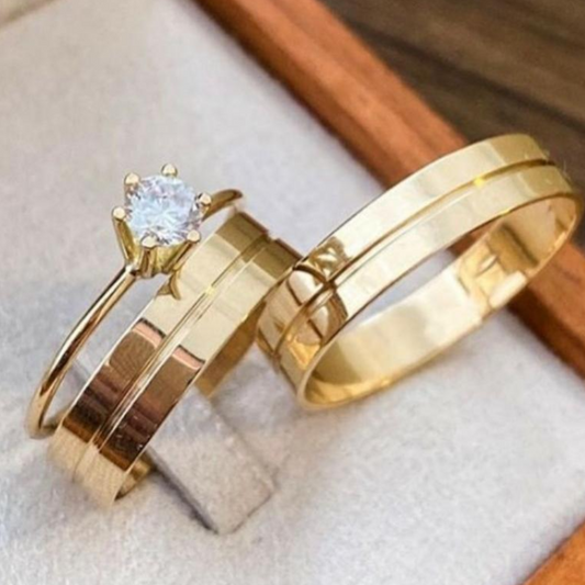 Conjunto Alianças de Moeda Antiga - Notas de Amor 6mm