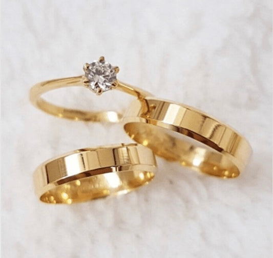 Conjunto Alianças de Moeda Antiga - Te Levar Pro Altar 4mm